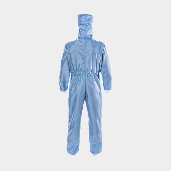 Blue Cleanroom Coverall with Hood, ISO Class 3